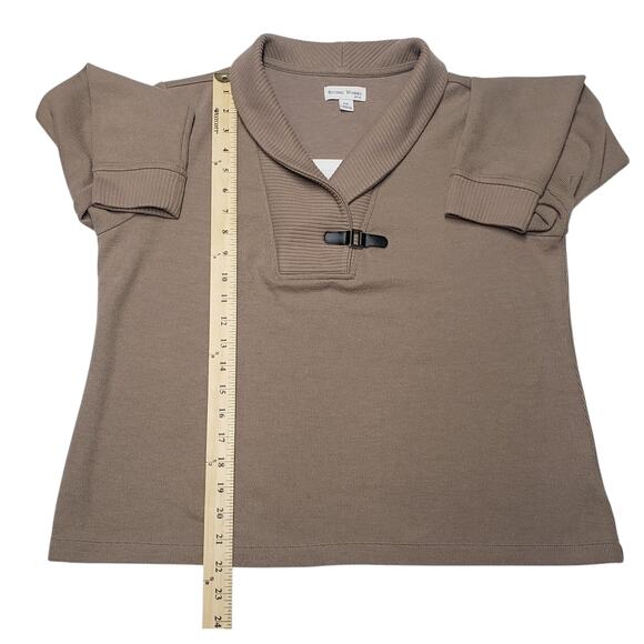 Studio Works Petite XL Tan Pullover Sweater – Collared V-Neck Faux Buckle Detail - Picture 4 of 8